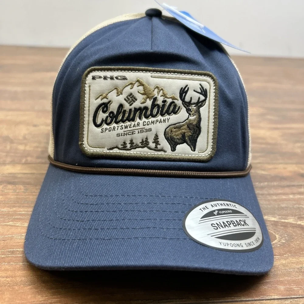 Columbia Phg Big Buck Mesh Snap-Back Cap Blue Tan Hunt‎ Line Unisex NWT